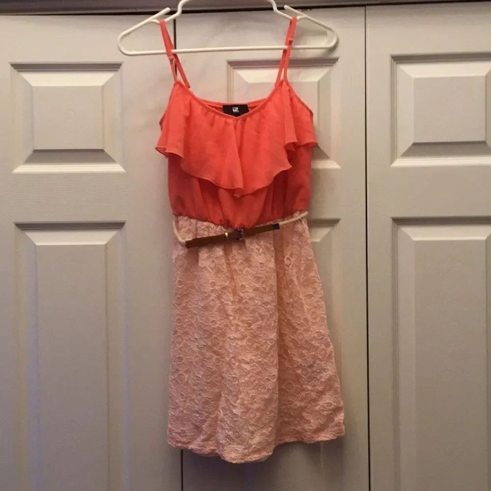 🔹Salmon & Lace Dress w/Rope Belt Junior’s XS